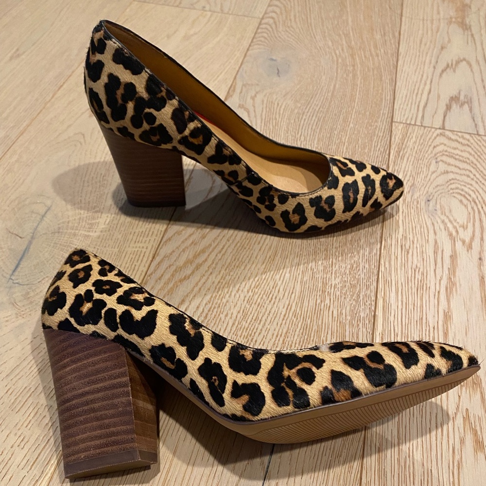 Leopard calf hair block heeled pumps, 6.5M, never worn
